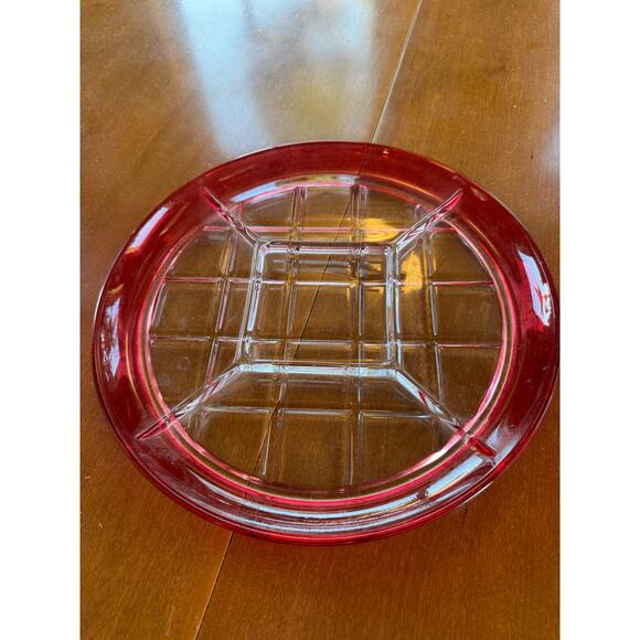 Vintage INDIANA GLASS Ruby Red Lattis 5 Part Relish Round 12" Dish - Picture 1 of 3